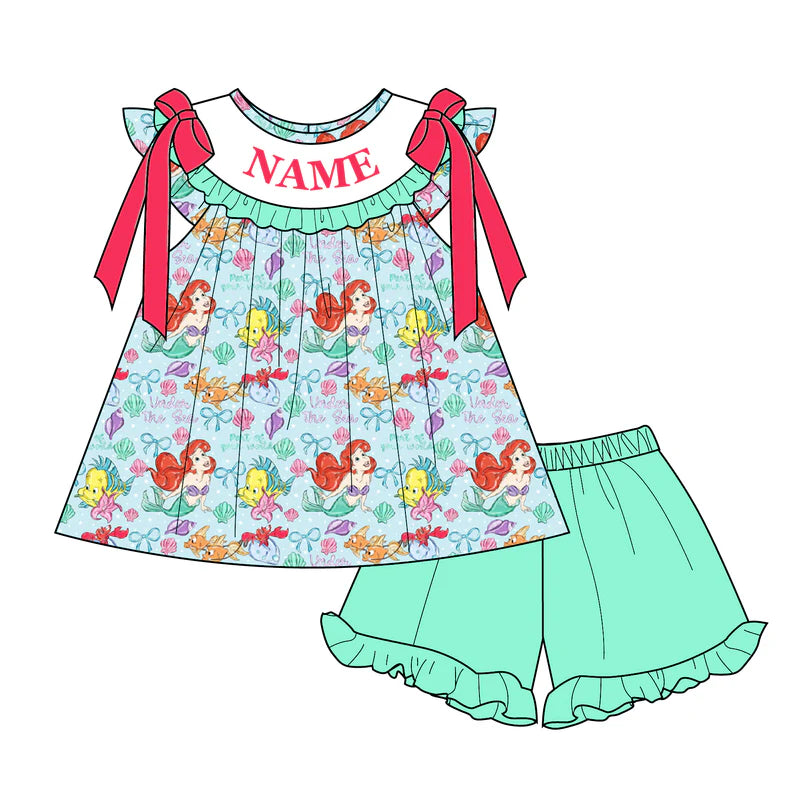 Summer Girls Mermaid Custom Name Smocked Embroidery Set Collection