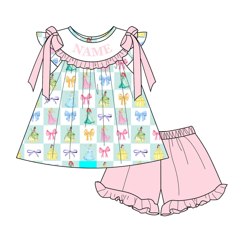 Summer Girls Colorful Bow Custom Name Smocked Embroidery Set Collection
