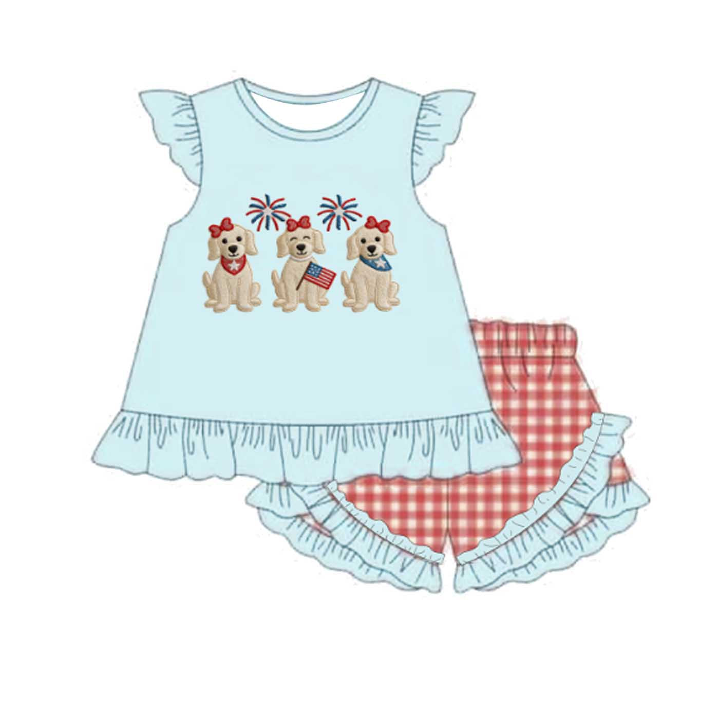 Kids Patriotic Puppy Embroidery Collection | Fourth of July Toddler & Baby Outfits