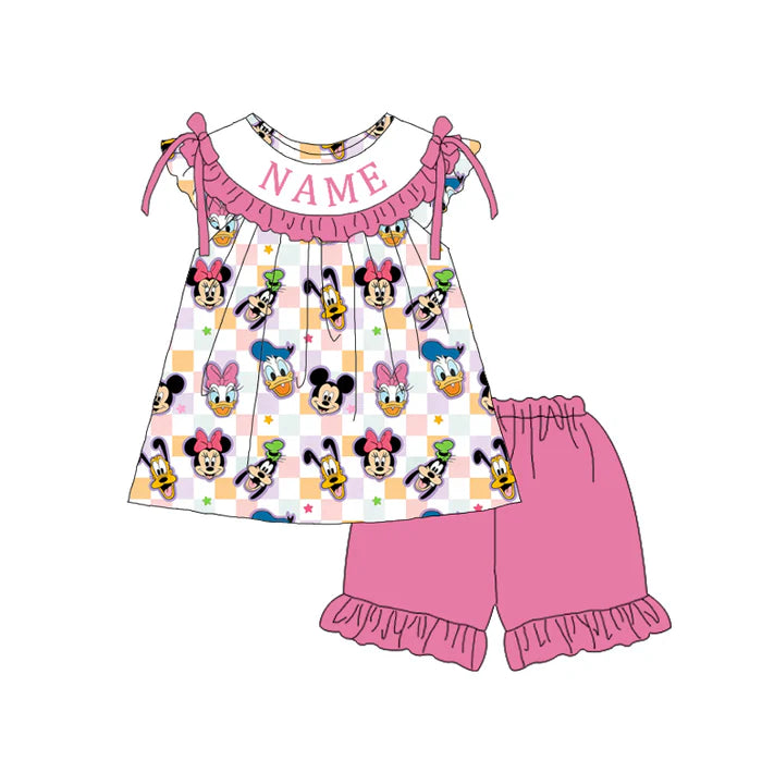 Summer Girls Pink Minnie Custom Name Smocked Embroidery Set Collection