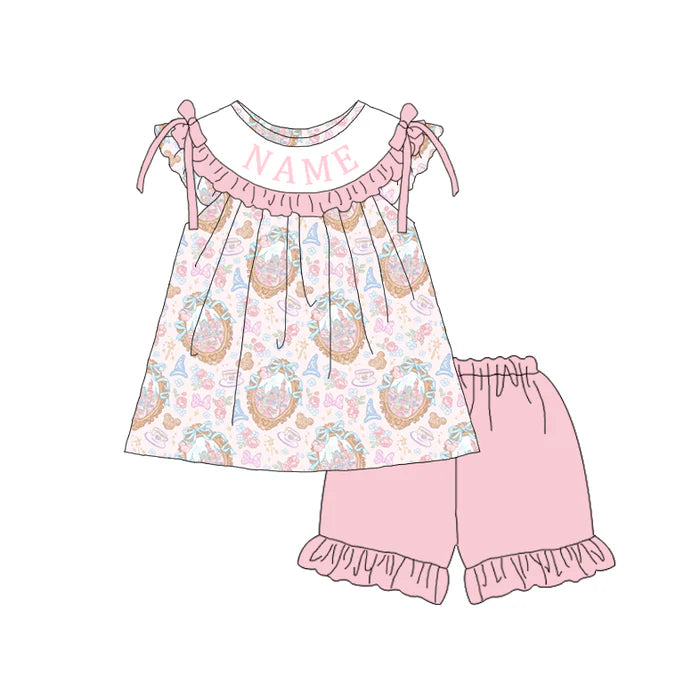Summer Girls Pink Castle Custom Name Smocked Embroidery Set Collection