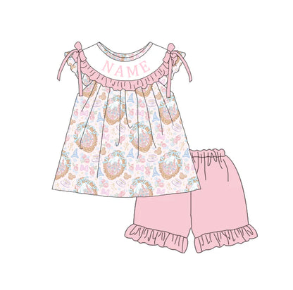 Summer Girls Pink Castle Custom Name Smocked Embroidery Set Collection