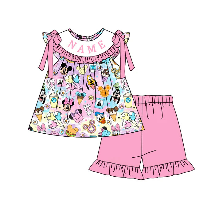 Summer Girls Pink Minnie Custom Name Smocked Embroidery Set Collection