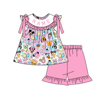 Summer Girls Pink Minnie Custom Name Smocked Embroidery Set Collection
