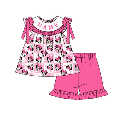 Summer Girls Pink Mouse Custom Name Smocked Embroidery Set Collection