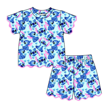 Summer Character Cartoon Soft Scallop Trim Short Set