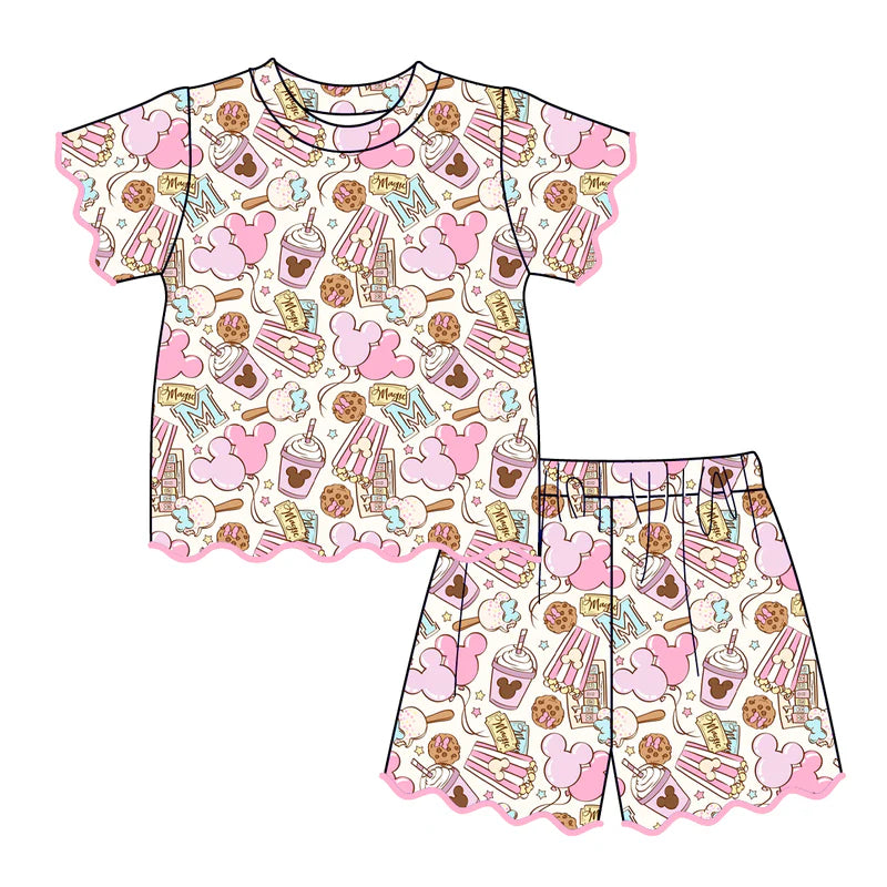 Summer Character Cartoon Soft Scallop Trim Short Set
