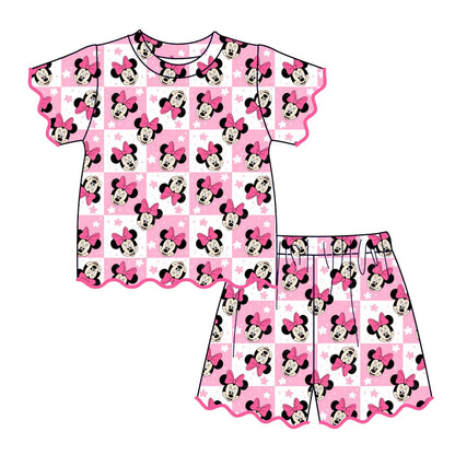 Summer Character Cartoon Soft Scallop Trim Short Set