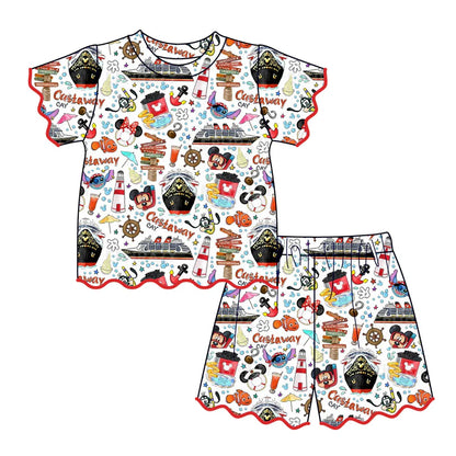 Summer Character Cartoon Soft Scallop Trim Short Set