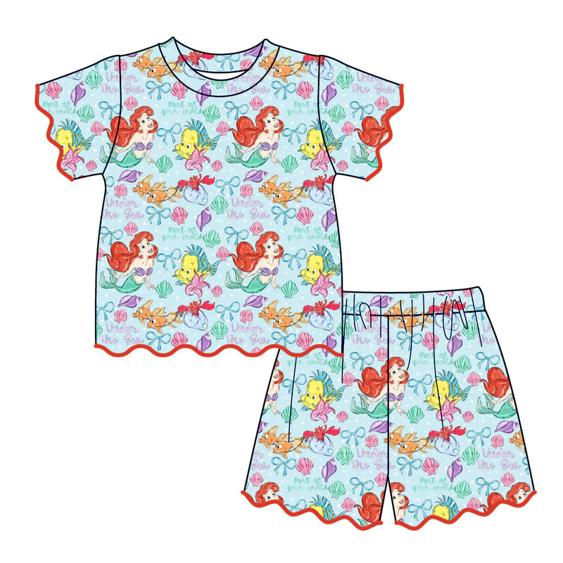 Summer Character Cartoon Soft Scallop Trim Short Set