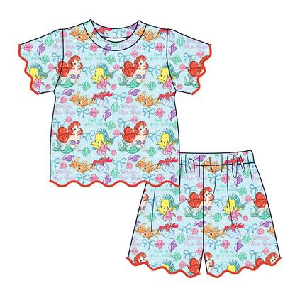 Summer Character Cartoon Soft Scallop Trim Short Set
