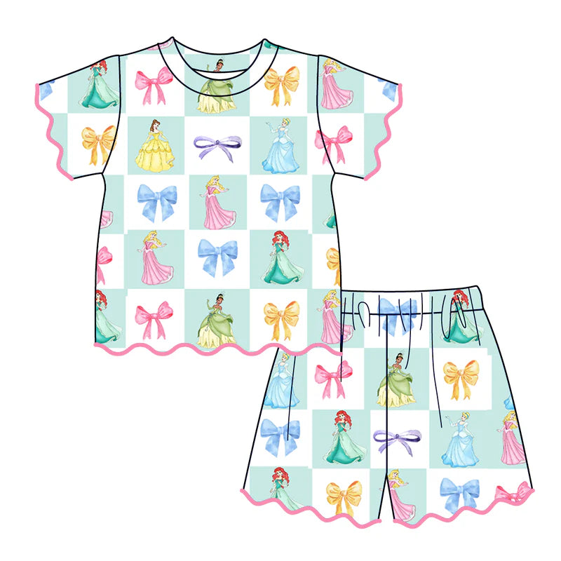 Summer Character Cartoon Soft Scallop Trim Short Set