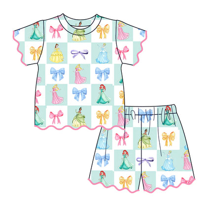 Summer Character Cartoon Soft Scallop Trim Short Set