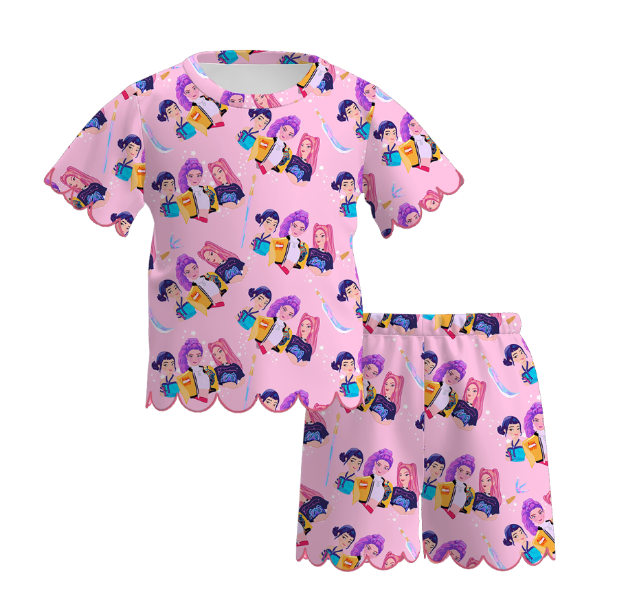 Summer K-Pop Demon Hunter Fashion Soft Scallop Trim Short Set