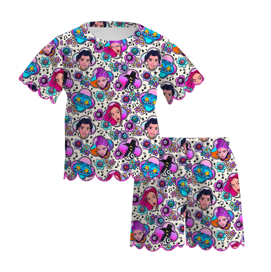 Summer K-Pop Demon Hunter Fashion Soft Scallop Trim Short Set