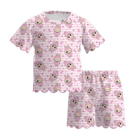 Summer LABUBU Fashion Soft Scallop Trim Short Set