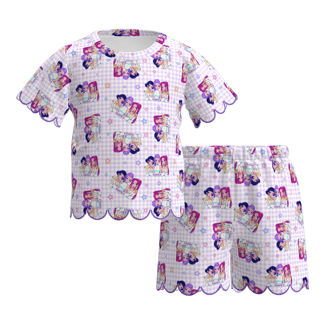 Summer K-Pop Demon Hunter Fashion Soft Scallop Trim Short Set