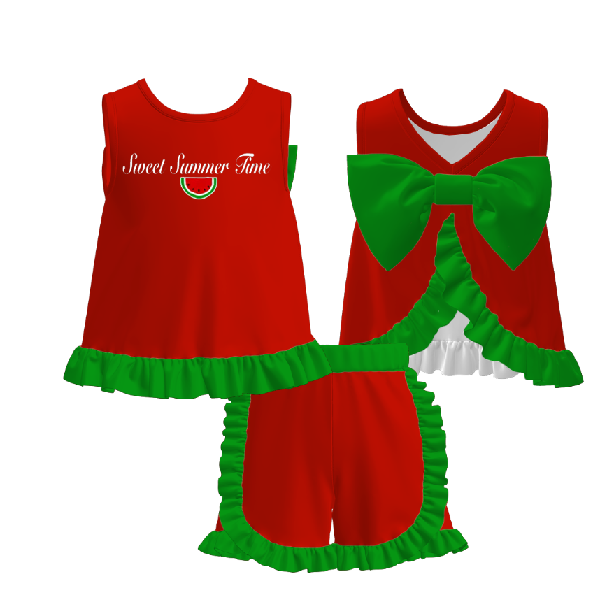 Kids Summer SWEET SUMMER TIME Watermelon Embroidery Outfits