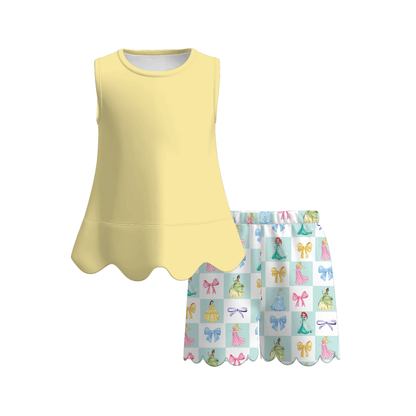 Summer Colorful Character Fashion Soft Scallop Trim Short Set