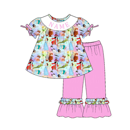 Girls Smocked Princess Cartoon Prinecess Outfit Set – Personalized Name Dress, Romper & Matching Pink Sets