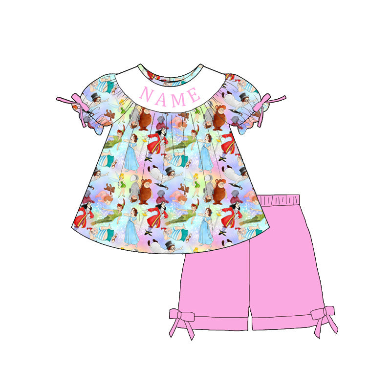Girls Smocked Princess Cartoon Prinecess Outfit Set – Personalized Name Dress, Romper & Matching Pink Sets