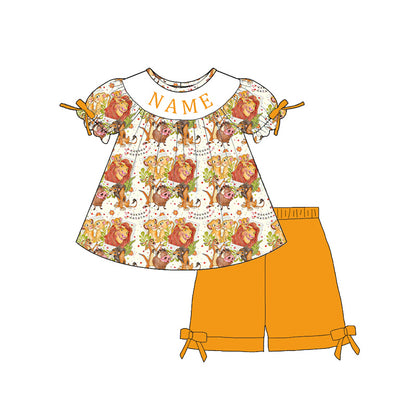 Girls Smocked Embroidery Outfit Set – Personalized Name Cartoon Lion Collection Dress, Romper & Matching Sets