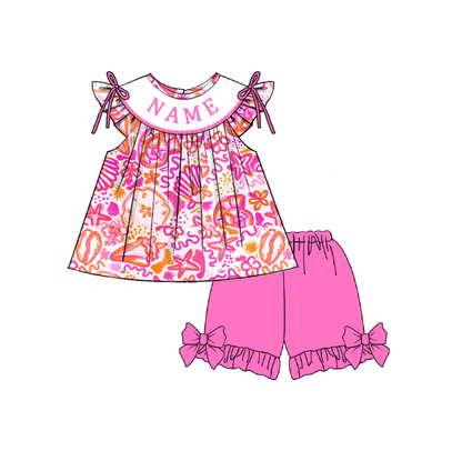 Summer Girls Beach Print Custom Name Smocked Embroidery Set Collection