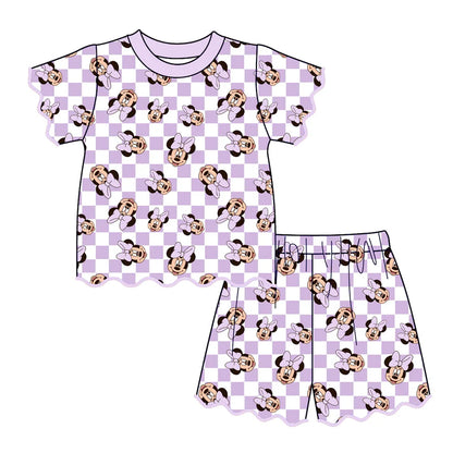 Summer Character Cartoon Printed Scallop Embroidered Trim Short Set