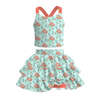 Girls Summer Cartoon Character Printed Skort Set Collection