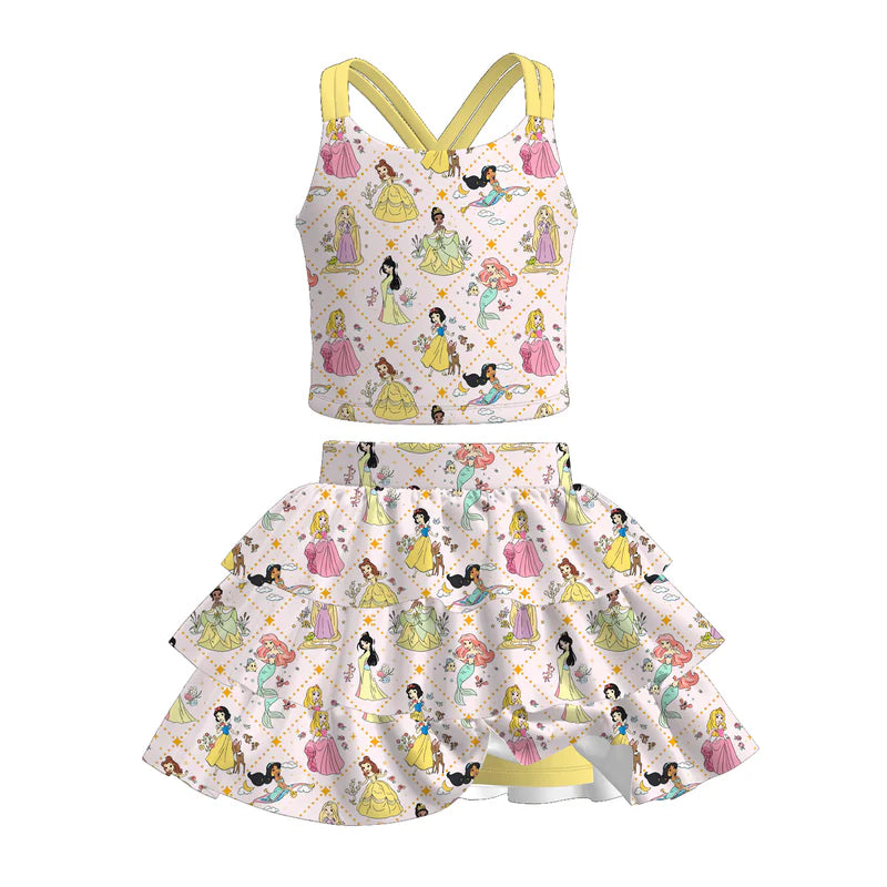 Girls Summer Cartoon Character Printed Skort Set Collection