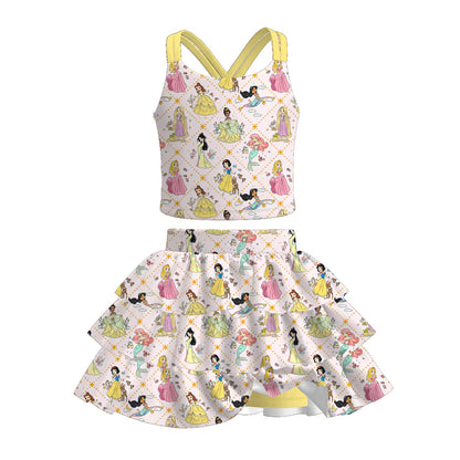 Girls Summer Cartoon Character Printed Skort Set Collection