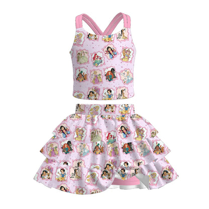 Girls Summer Cartoon Character Printed Skort Set Collection