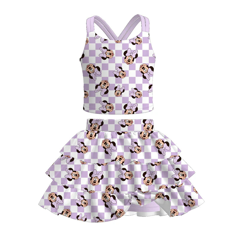 Girls Summer Cartoon Character Printed Skort Set Collection