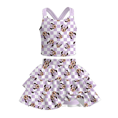 Girls Summer Cartoon Character Printed Skort Set Collection