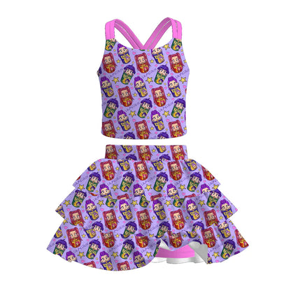 Girls Summer K-Pop Demon Hunter Printed Skort Set Collection