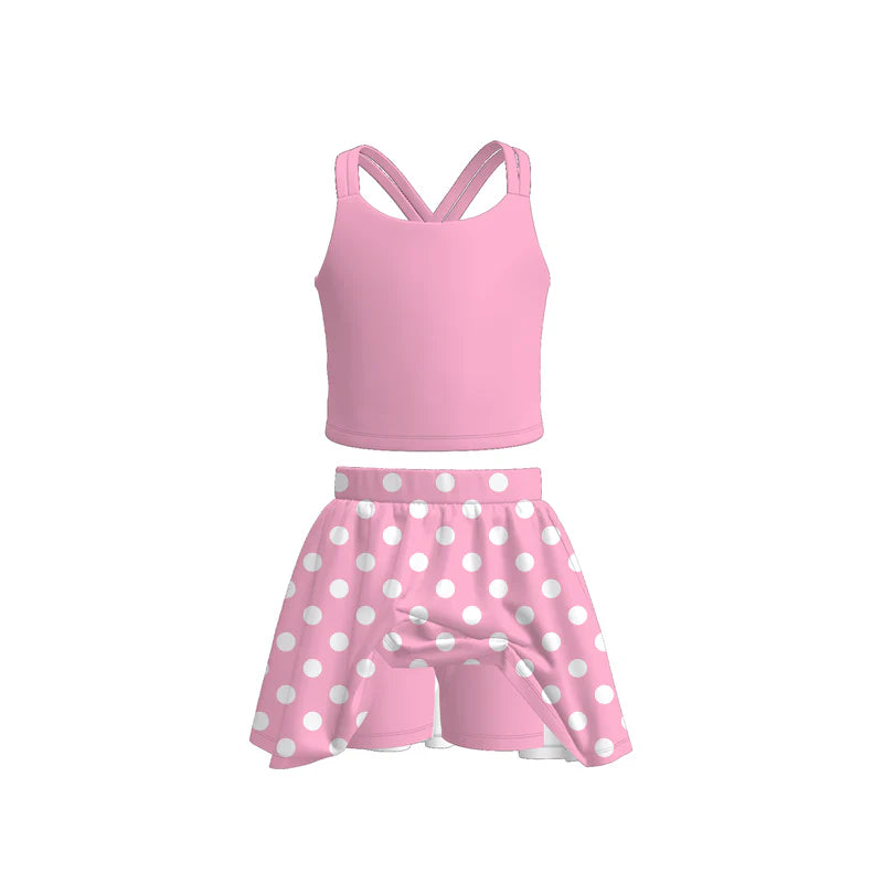 Girls Summer Solid Polka Dot Skort Set Collection