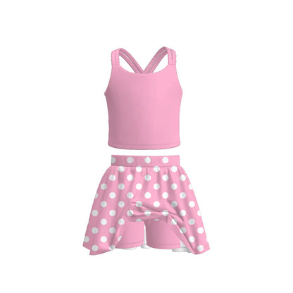 Girls Summer Solid Polka Dot Skort Set Collection