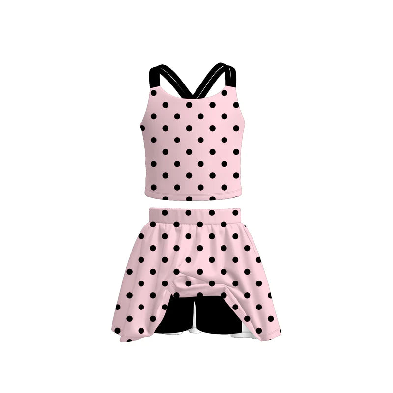 Girls Summer Solid Polka Dot Skort Set Collection