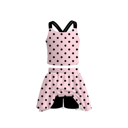 Girls Summer Solid Polka Dot Skort Set Collection