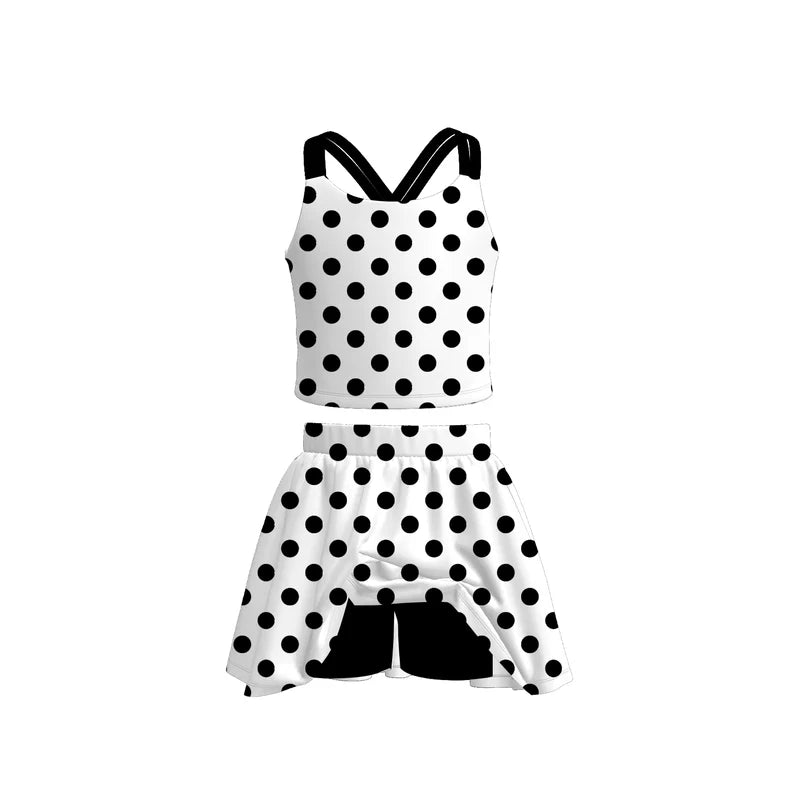 Girls Summer Solid Polka Dot Skort Set Collection
