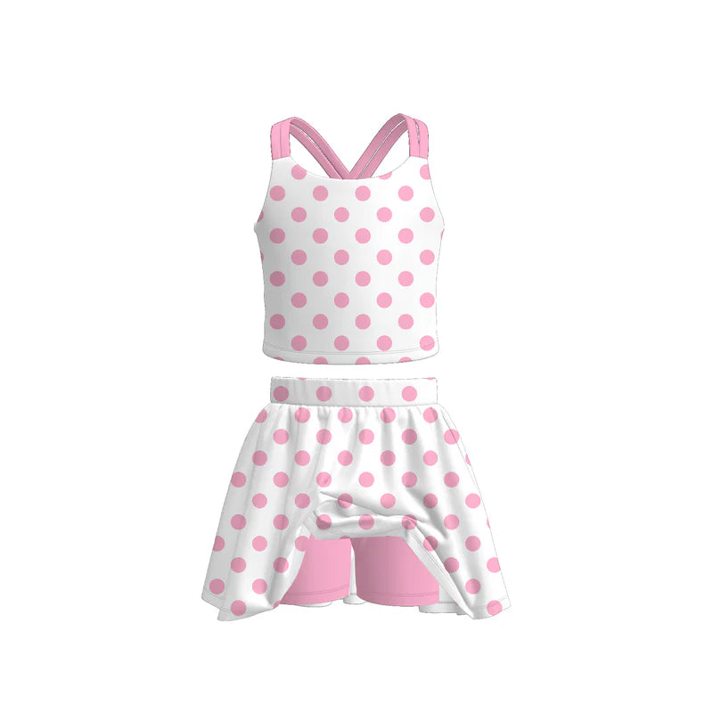 Girls Summer Solid Polka Dot Skort Set Collection