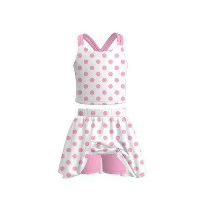 Girls Summer Solid Polka Dot Skort Set Collection