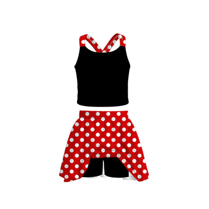 Girls Summer Solid Polka Dot Skort Set Collection