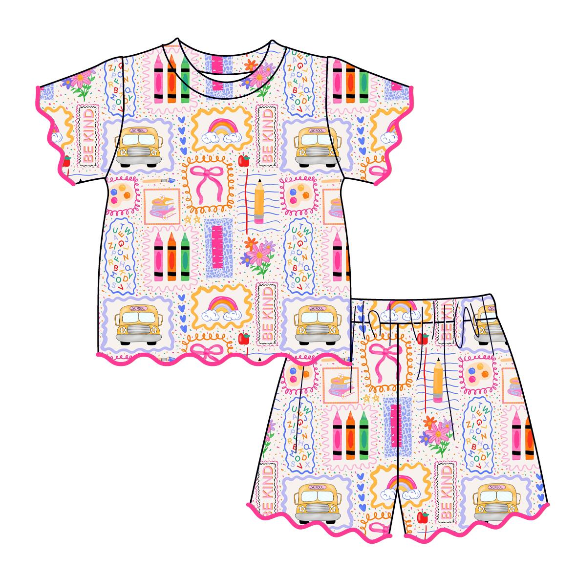 Girls Back to School Scalloped Trim Short Set | Boutique School Outfit