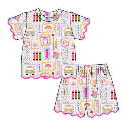 Girls Back to School Scalloped Trim Short Set | Boutique School Outfit