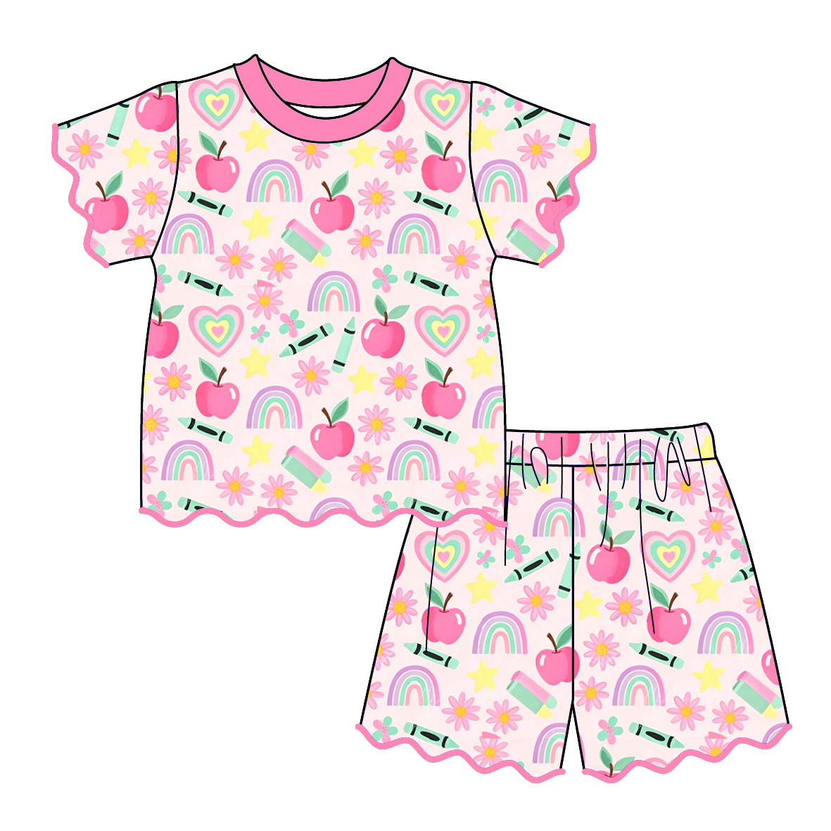Girls Back to School Scalloped Trim Short Set | Boutique School Outfit