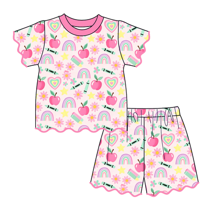 Girls Back to School Scalloped Trim Short Set | Boutique School Outfit