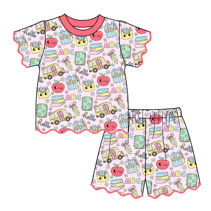 Girls Back to School Scalloped Trim Short Set | Boutique School Outfit