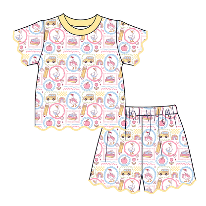 Girls Back to School Scalloped Trim Short Set | Boutique School Outfit