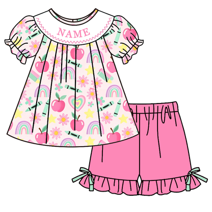 Girls Personalized Back to School Apple Dress & Short Set | Custom Embroidered Name Boutique Outfit